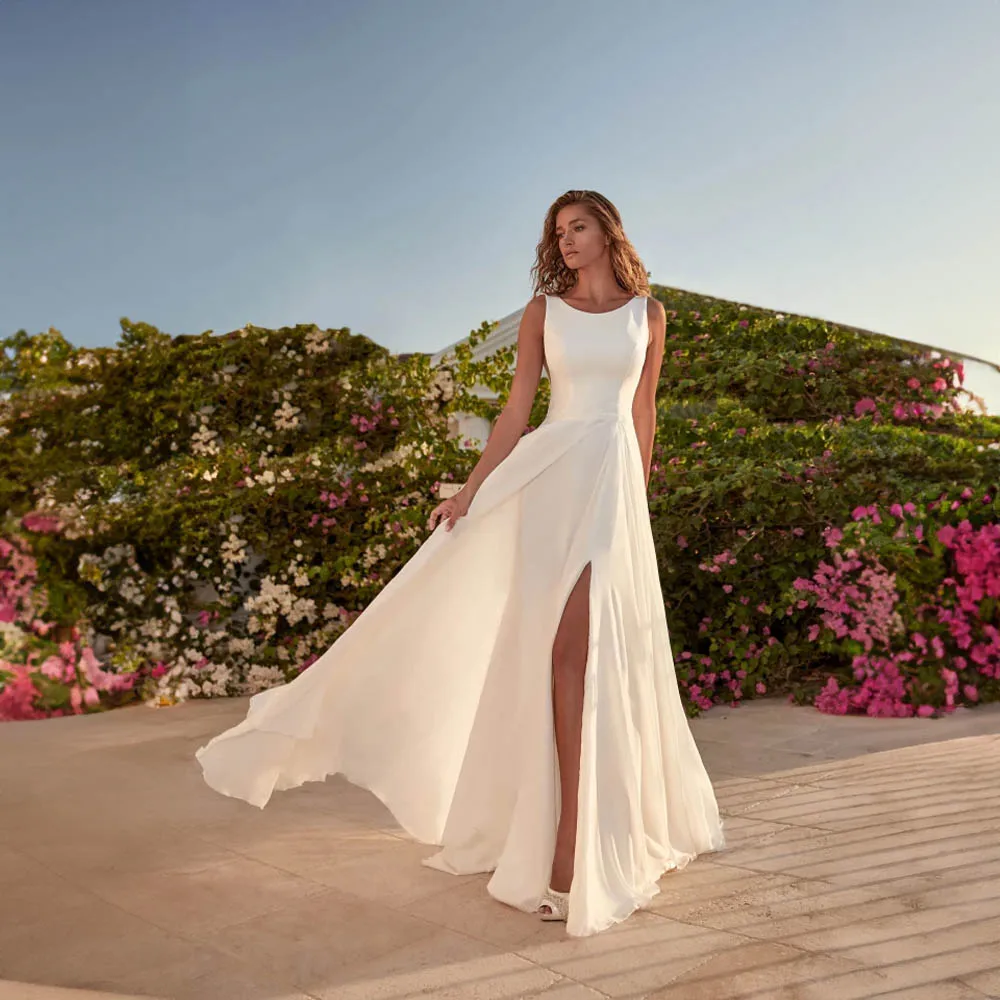 Simple Off Shoulder O-neck Wedding Dresses Sleeveless Side Split Wedding Gowns Backless A-line Court Bridal Gown vestido de
Simple Off Shoulder O-neck Wedding Dresses Sleeveless Side Split Wedding Gowns Backless A-line Court Bridal Gown vestido de