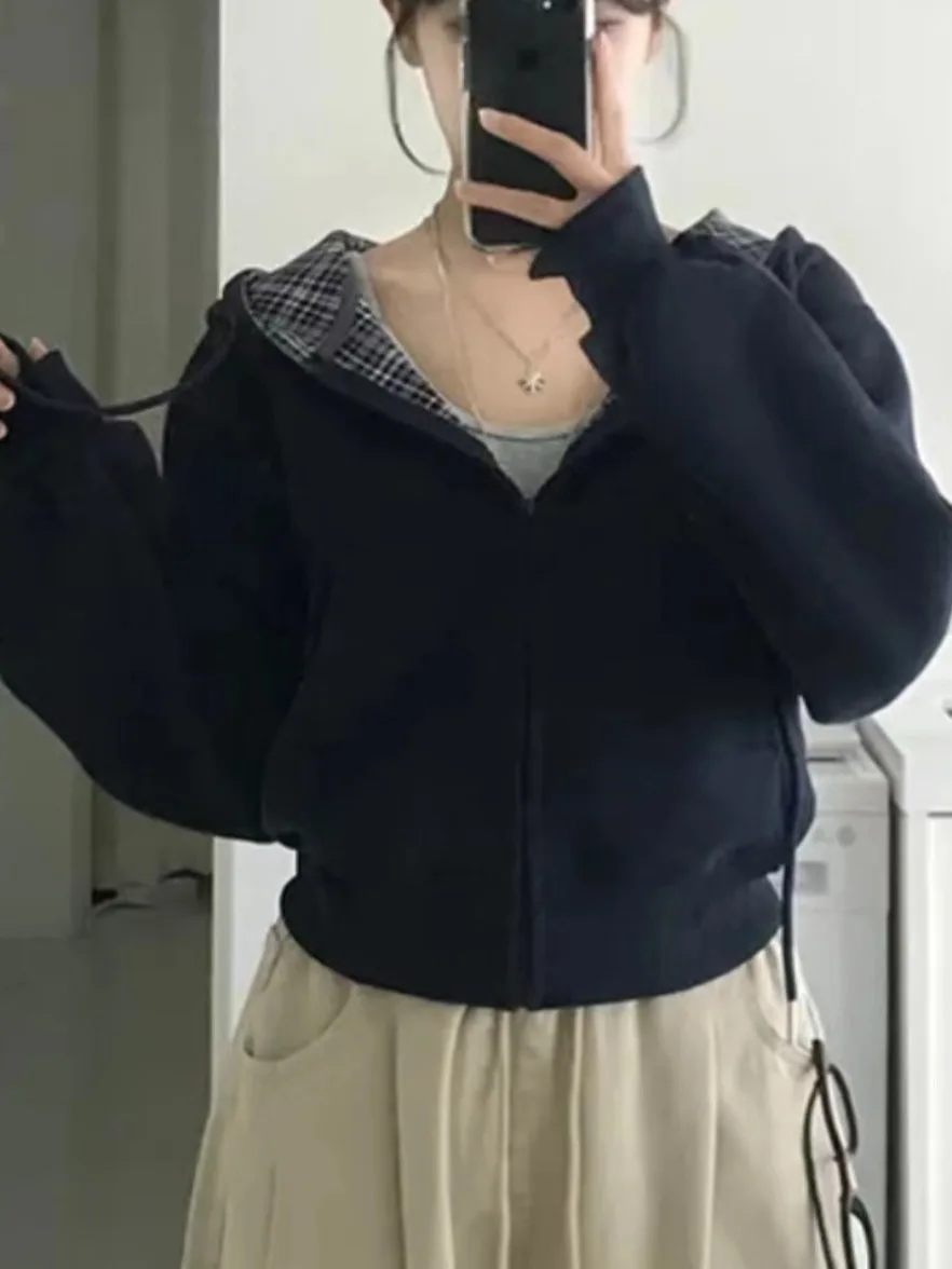 Chic Autumn Plaid Patchwork Hooded ort Sweatirt Jaet Women Loose Lazy Sle Open Cardigan Top Zipper Long Sve Korean...
Chic Autumn Plaid Patchwork Hooded ort Sweatirt Jaet Women Loose Lazy Sle Open Cardigan Top Zipper Long Sve Korean...