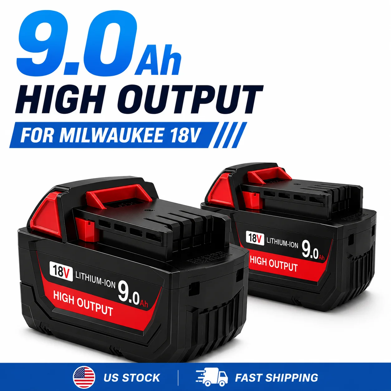2Pack 9.0Ah Battery For Milwaukee M18 18V Replacement 48-11-1890 48-11-1850 Lithium Ion Power Tool(24-hour shipping)
2Pack 9.0Ah Battery For Milwaukee M18 18V Replacement 48-11-1890 48-11-1850 Lithium Ion Power Tool(24-hour shipping)