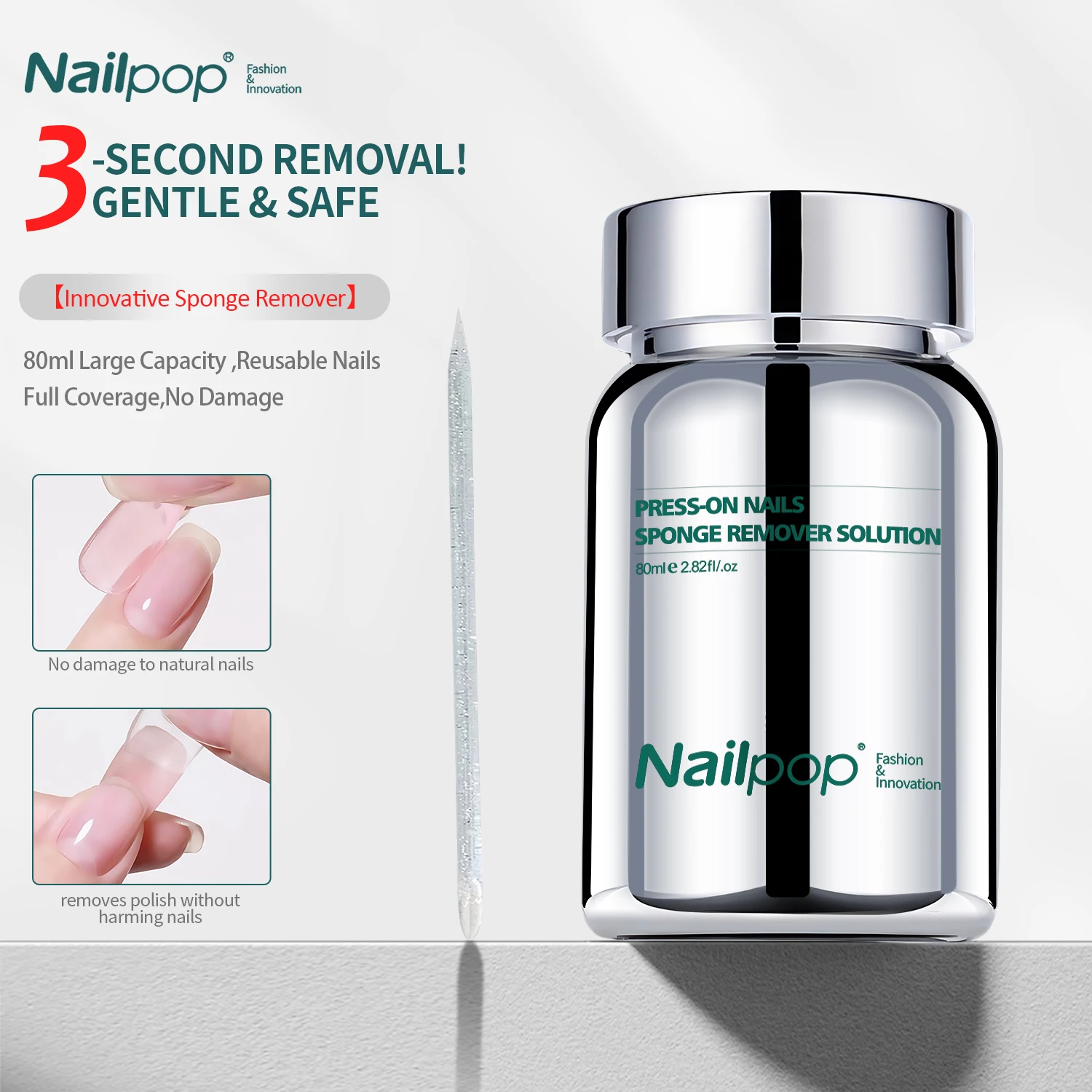 NAILPOP 80ml Sponge Remover Solution Press-on Nails Quick Dissolve Glue No Damage Natural Nails Reusable Fake Nail Tips Art Tool
NAILPOP 80ml Sponge Remover Solution Press-on Nails Quick Dissolve Glue No Damage Natural Nails Reusable Fake Nail Tips Art Tool
