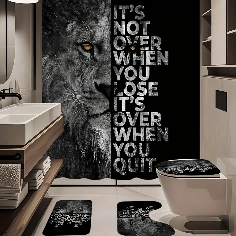 1/4pcs Lion Design Shower Curtain, Polyester Shower Curtain Set with 12 Hooks, Non-Slip, U-Shaped Toilet Pad, And Toilet Lid Cov
1/4pcs Lion Design Shower Curtain, Polyester Shower Curtain Set with 12 Hooks, Non-Slip, U-Shaped Toilet Pad, And Toilet Lid Cov