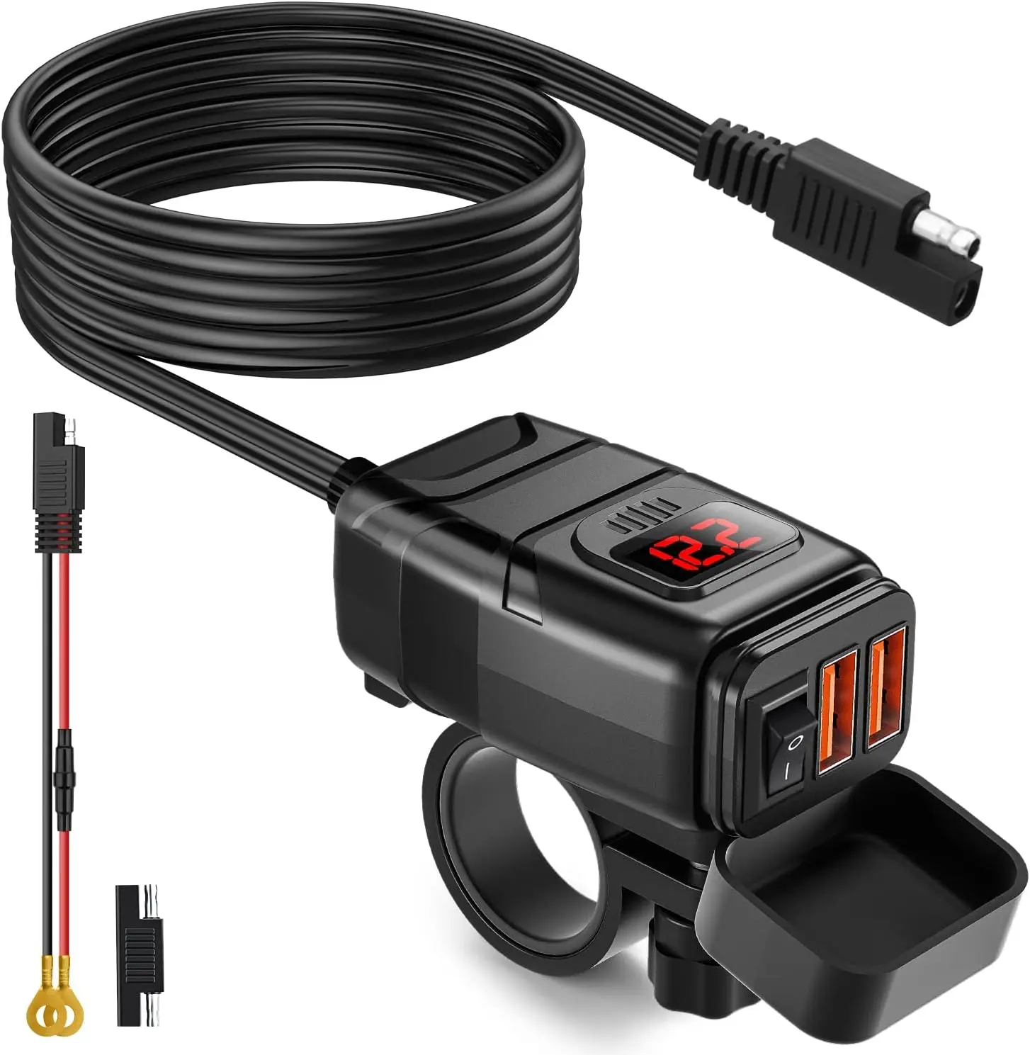 6.8A Quick Charge 3.0 Dual USB Motorcycle Charger with Voltmeter & ON/Off Switch, Waterproof SAE to USB Adapter for Phone, Tablet, GPS
6.8A Quick Charge 3.0 Dual USB Motorcycle Charger with Voltmeter & ON/Off Switch, Waterproof SAE to USB Adapter for Phone, Tablet, GPS