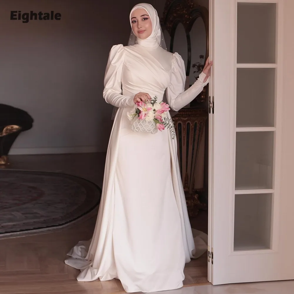 Eightale Arabic Wedding Dress Customized White Ivory Mermaid Long Sleeves Court Train Muslim Satin Bridal Gown Robe De Mariée
Eightale Arabic Wedding Dress Customized White Ivory Mermaid Long Sleeves Court Train Muslim Satin Bridal Gown Robe De Mariée