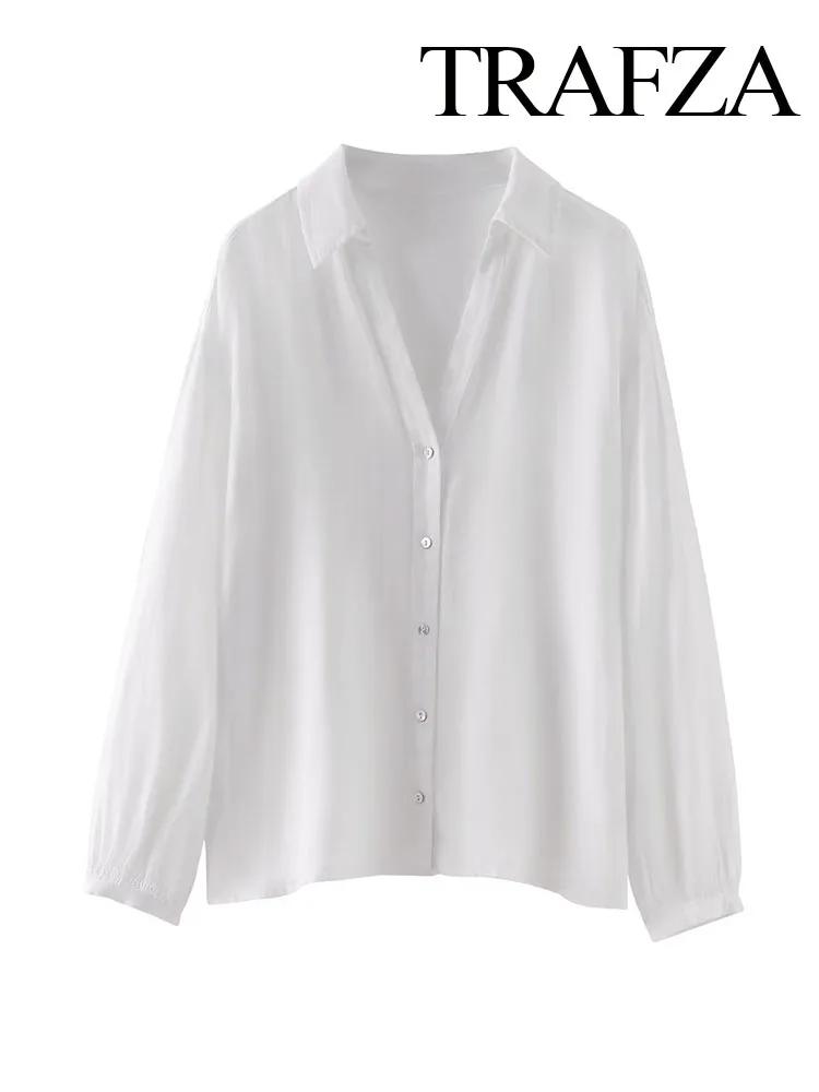 TRAFZA Blouse For Summer Women Casual Button Decoration Solid Top Elegant Turn-Down Collar Long Sleeves Single-Breasted Mujer
TRAFZA Blouse For Summer Women Casual Button Decoration Solid Top Elegant Turn-Down Collar Long Sleeves Single-Breasted Mujer
