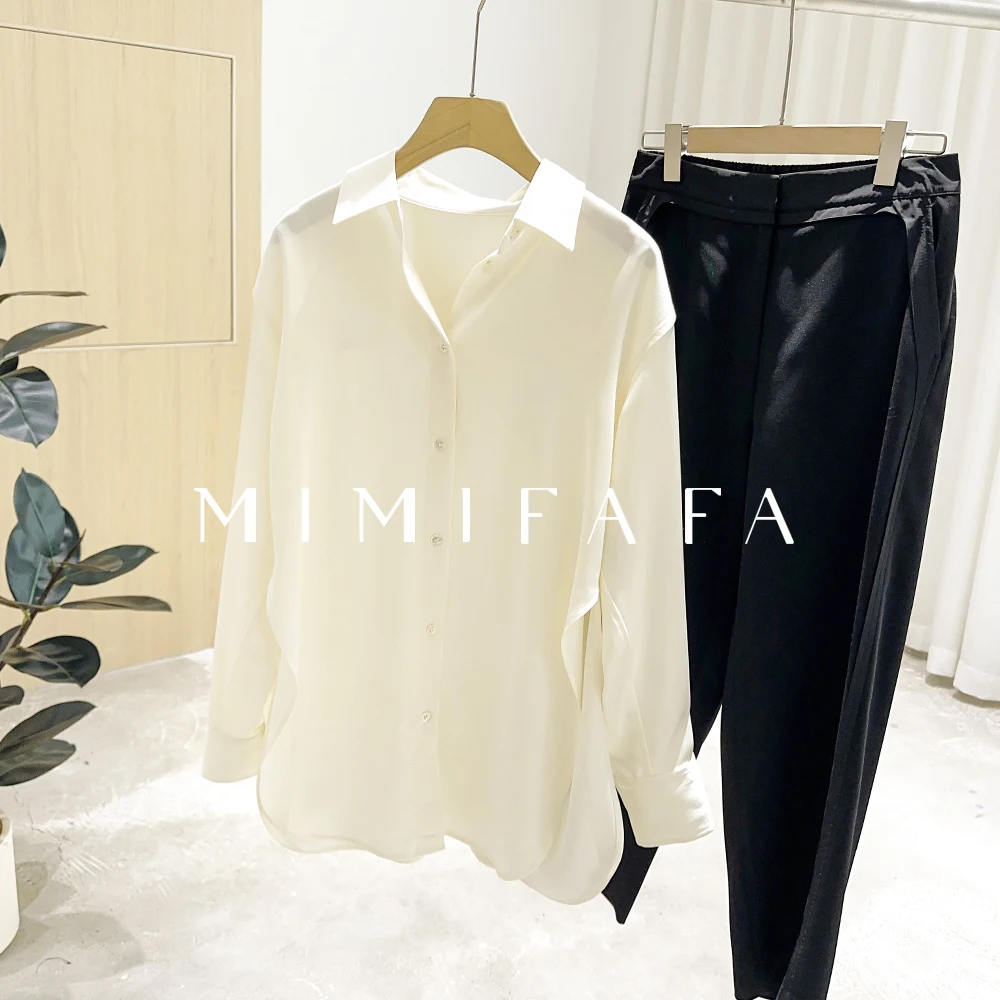 Mimifa High-End Brand Satin-Faced Tee Acetate Fabric Women's irt White Drapey Top Comfortable Breathable Long Sve
Mimifa High-End Brand Satin-Faced Tee Acetate Fabric Women's irt White Drapey Top Comfortable Breathable Long Sve