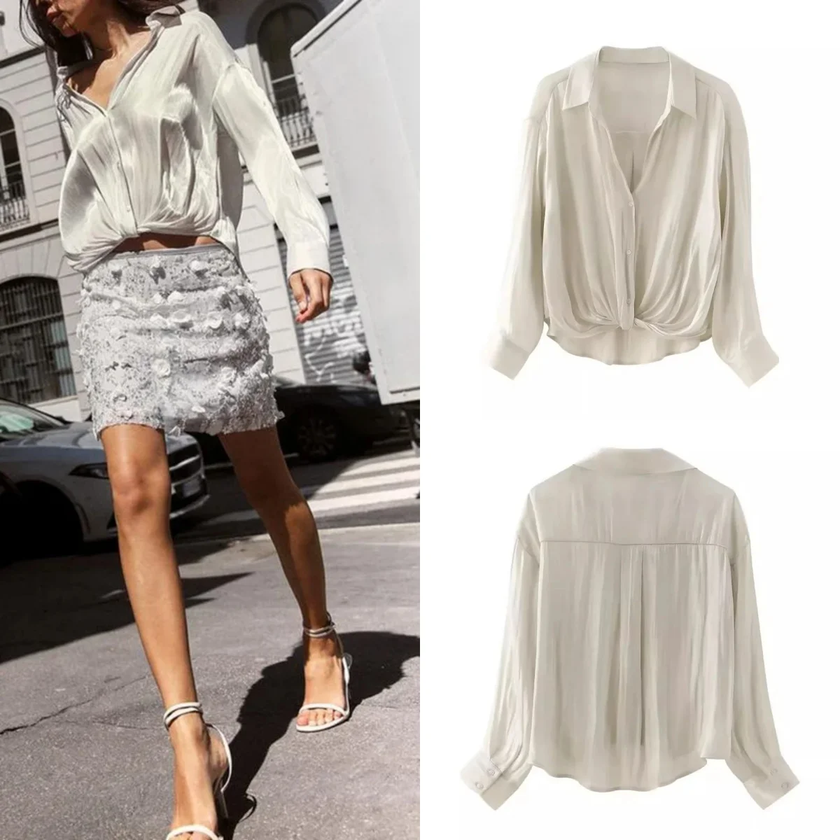 Women's Satin Blouse Spring 2024 New Fashion Long Sleeve Knotted Shirt for Women Casual Chic Ladies Summer Shirt
Women's Satin Blouse Spring 2024 New Fashion Long Sleeve Knotted Shirt for Women Casual Chic Ladies Summer Shirt