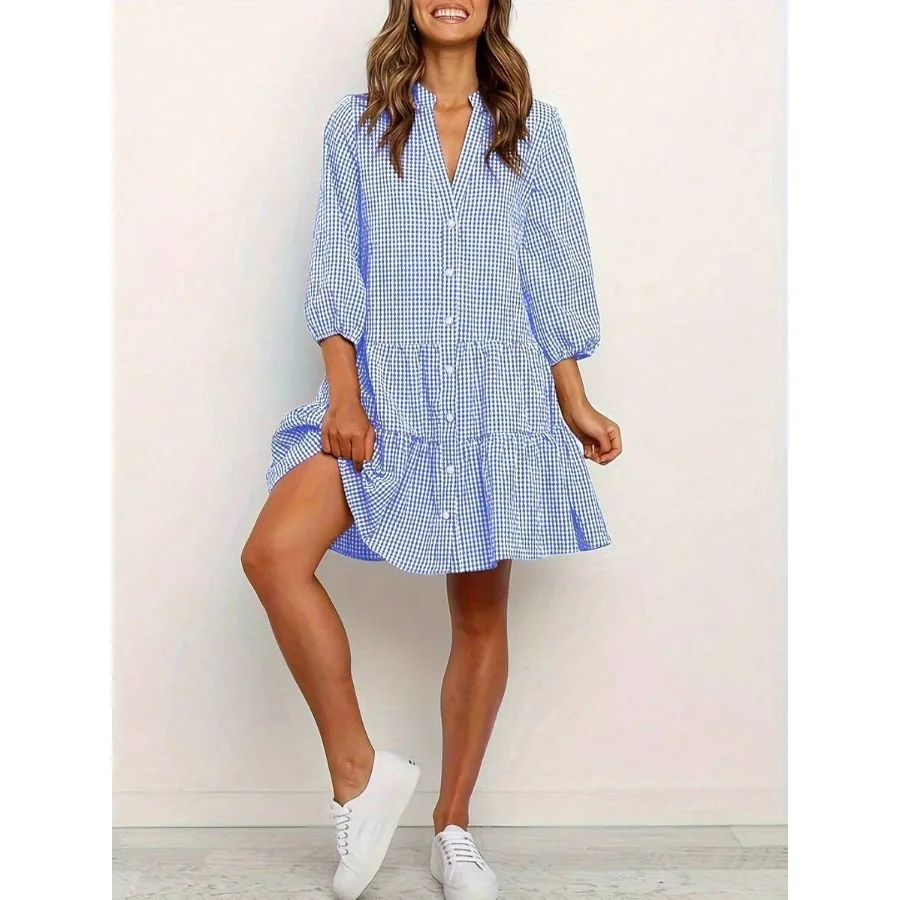 【New style】 Popular European And American Style Loose Plaid 3/4 Sleeve Stand Collar Shirt Dress, Hot Selling Overseas Fashion W
【New style】 Popular European And American Style Loose Plaid 3/4 Sleeve Stand Collar Shirt Dress, Hot Selling Overseas Fashion W