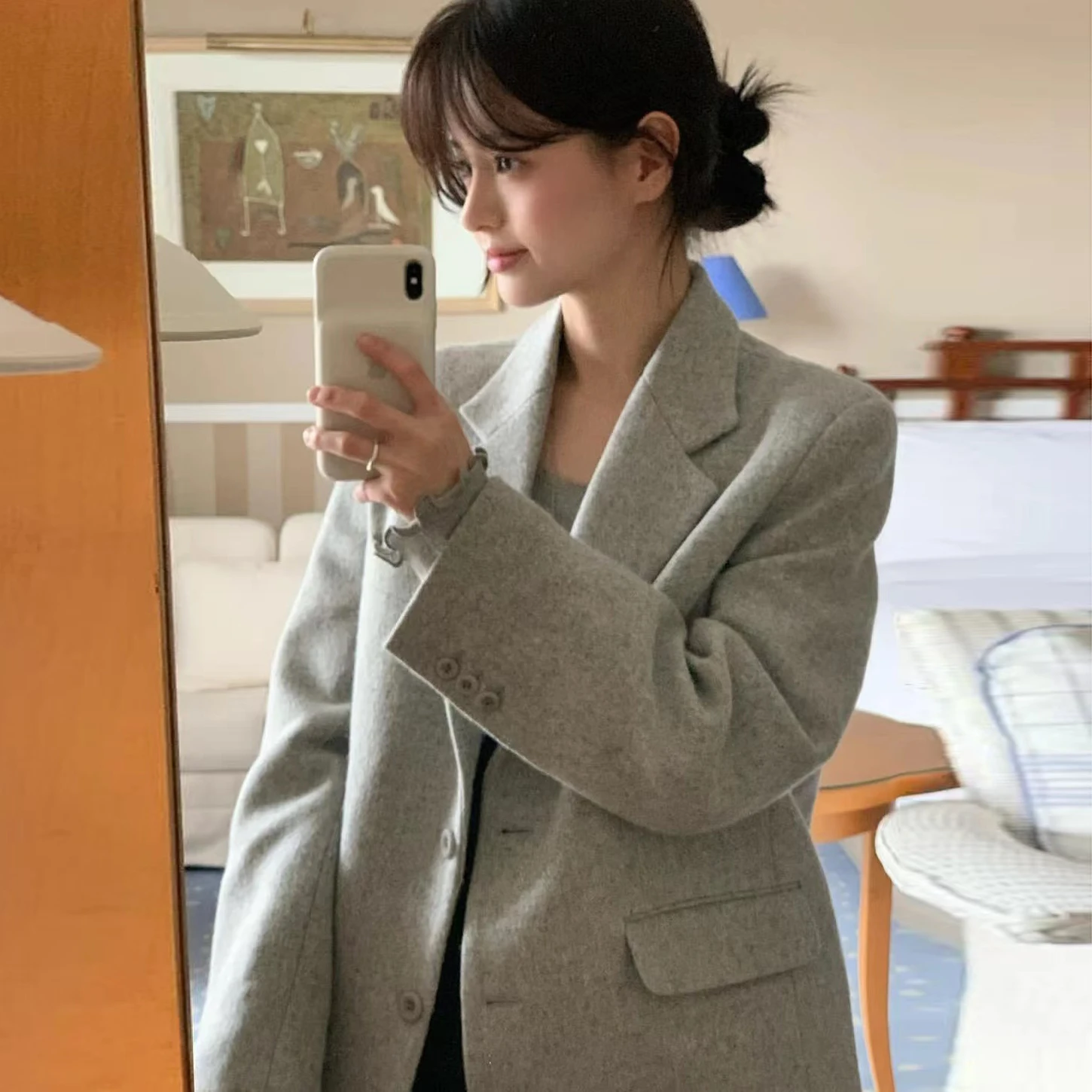 Korean Sle Pure Color Suit Jaet Warm Commuter Versatile Woolen Coat Straight Cut ape Winter Women's Faion Outerwear
Korean Sle Pure Color Suit Jaet Warm Commuter Versatile Woolen Coat Straight Cut ape Winter Women's Faion Outerwear