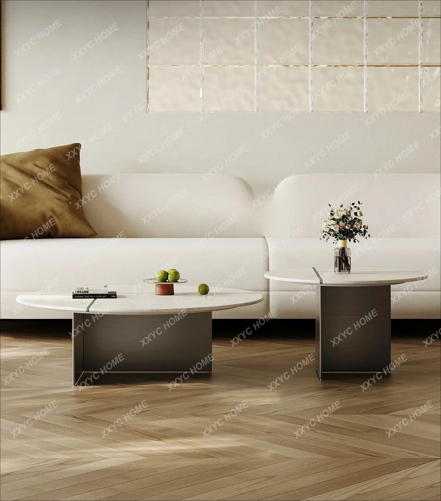 A minimalist light luxury combination round marble stainless steel living room household small apartment art
A minimalist light luxury combination round marble stainless steel living room household small apartment art
