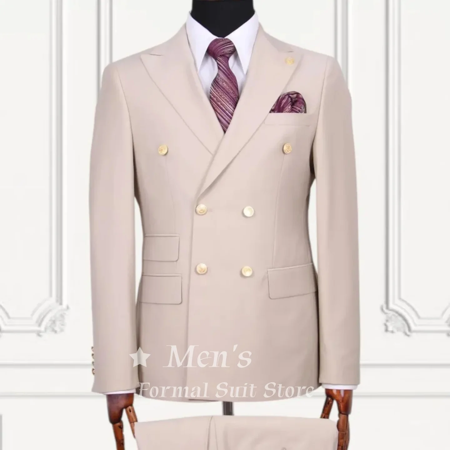 Men's Beig Double Breasted 2 Piece Suit with Gold Buttons Slim Fit Formal Business Blazer Wedding Groom Prom Customized
Men's Beig Double Breasted 2 Piece Suit with Gold Buttons Slim Fit Formal Business Blazer Wedding Groom Prom Customized