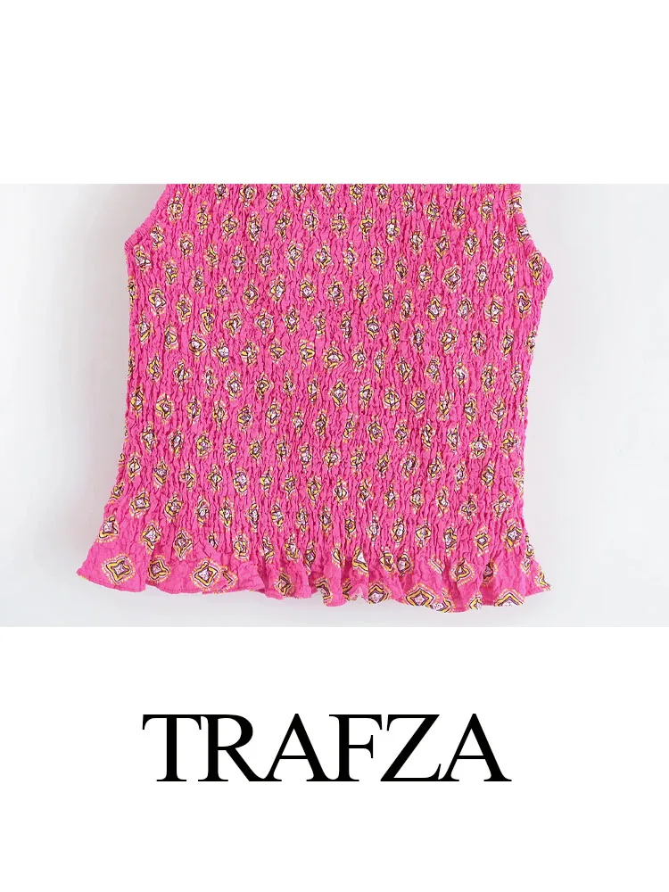 TRAFZA Women's Fashion Printed Skirt Set Chic Sleeveless V-Neck Lace-up Decoration Top+High Waist Zipper Pleated Midi Skirt 
TRAFZA Women's Fashion Printed Skirt Set Chic Sleeveless V-Neck Lace-up Decoration Top+High Waist Zipper Pleated Midi Skirt