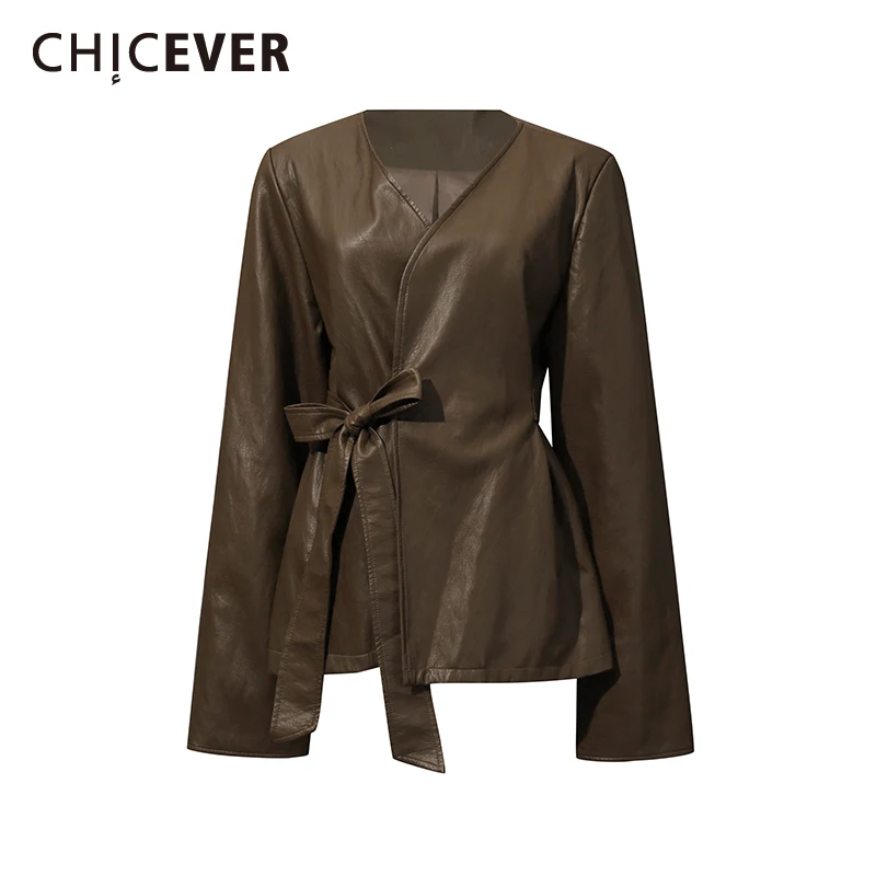 CHICEVER Solid Spliced Lace Up Leather Jacket Female V Neck Long Sleeve Loose Vintage Basics Women's Jackets Autumn Fashion New
CHICEVER Solid Spliced Lace Up Leather Jacket Female V Neck Long Sleeve Loose Vintage Basics Women's Jackets Autumn Fashion New
