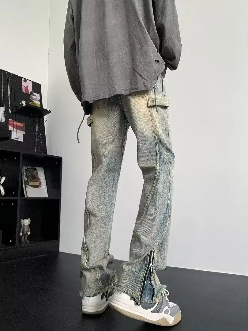 Мужские джинсы High Street Vibe, желтые, окрашенные вручную, прямого кроя, с разрезом на молнии, слегка расклешенные, длинные брюки, весна-осень, повседневная одежда
Мужские джинсы High Street Vibe, желтые, окрашенные вручную, прямого кроя, с разрезом на молнии, слегка расклешенные, длинные брюки, весна-осень, повседневная одежда