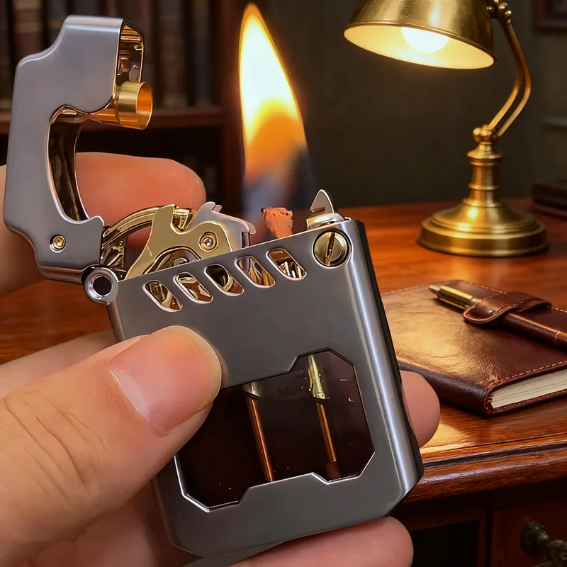 Mecha Semi-Automatic Lighter High-Quality Creative Oil Lighter with Transparent Tray Gift for Men Cigarette Accessories Tool
Mecha Semi-Automatic Lighter High-Quality Creative Oil Lighter with Transparent Tray Gift for Men Cigarette Accessories Tool