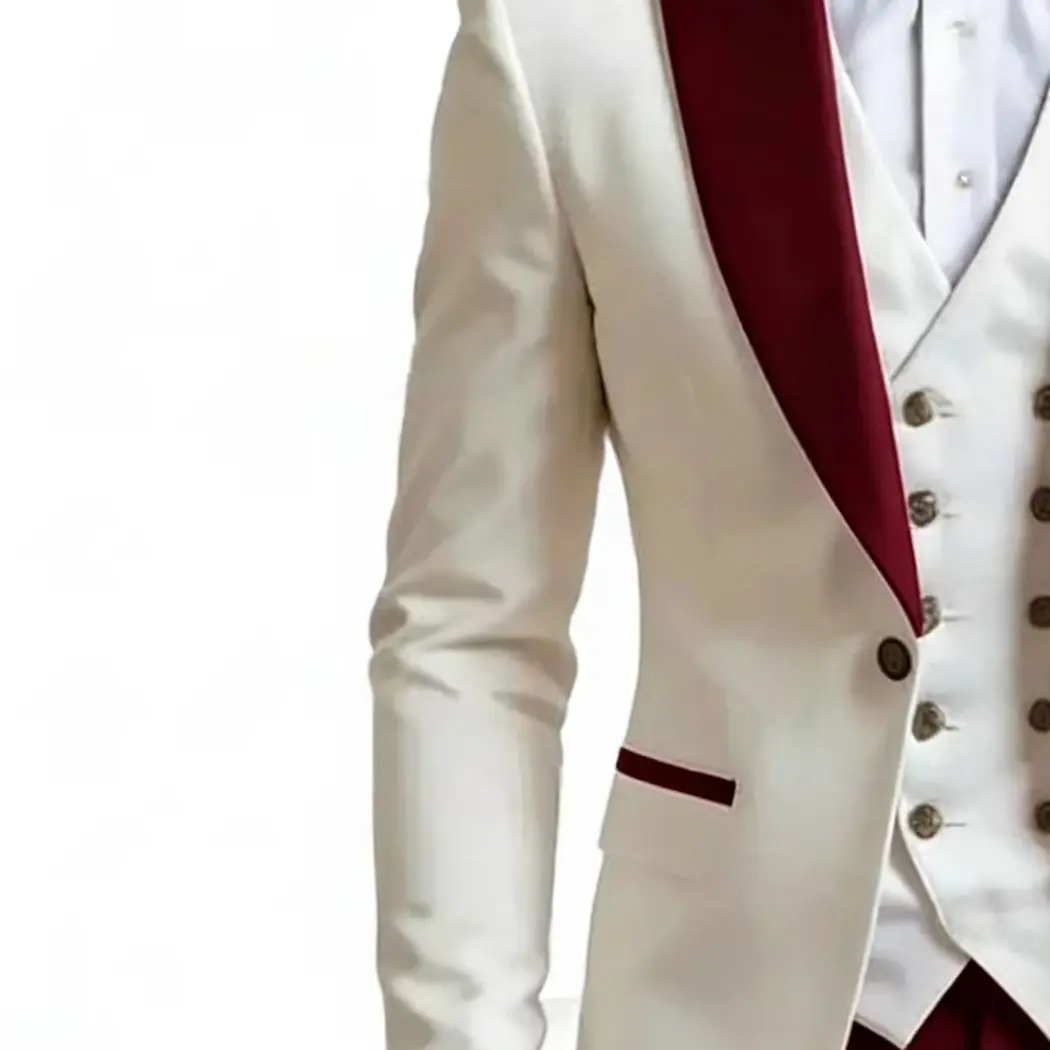 White And Burgundy Business Tuxedos Formal Occasion Groom Groomsman Wedding Party Prom Suit Male 3 Piece Set Blazer+Vest+ Pants
White And Burgundy Business Tuxedos Formal Occasion Groom Groomsman Wedding Party Prom Suit Male 3 Piece Set Blazer+Vest+ Pants