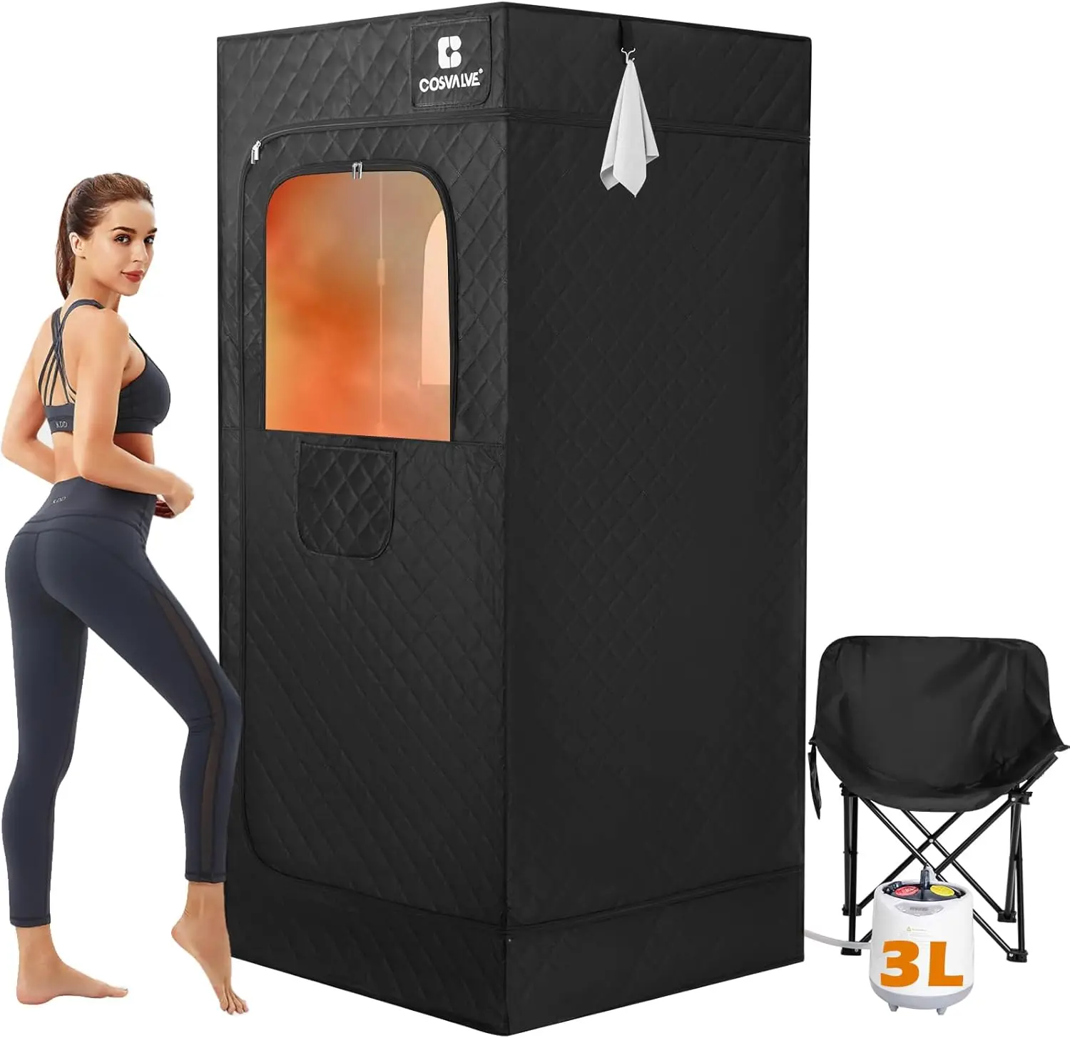 Portable Steam Sauna Box with Red Light, 1200W Steamer, Folding Chair, Indoor Home Tent for Relaxation, Black
Portable Steam Sauna Box with Red Light, 1200W Steamer, Folding Chair, Indoor Home Tent for Relaxation, Black