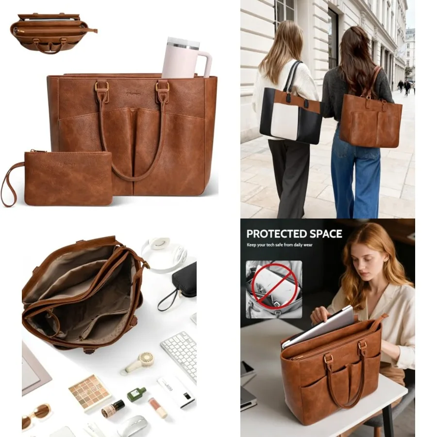 Laptop Tote Bag for Women, Leather Work Tote with Padded Laptop Compartment, Cup Holder, Office Computer Briefcase
Laptop Tote Bag for Women, Leather Work Tote with Padded Laptop Compartment, Cup Holder, Office Computer Briefcase