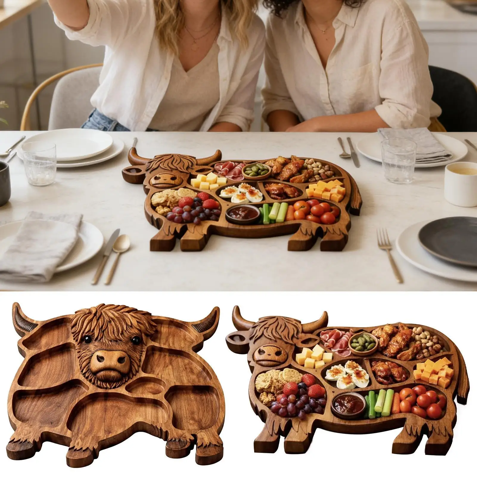 High Land Cow Wooden Charcuterie Board with Compartments for Snack Fruit Meat Cheese Serving Tray Farmhouse Family Party
High Land Cow Wooden Charcuterie Board with Compartments for Snack Fruit Meat Cheese Serving Tray Farmhouse Family Party