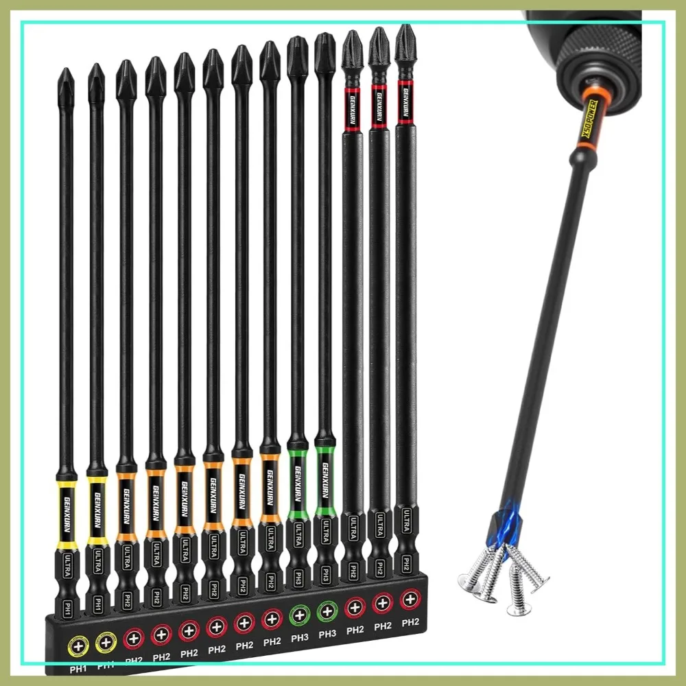13pcs 6" Phillips Screwdriver Bits Set PH1 PH2 PH3 Magnetic D2 Steel Long Extension Driver Bits with Color Coded Base
13pcs 6" Phillips Screwdriver Bits Set PH1 PH2 PH3 Magnetic D2 Steel Long Extension Driver Bits with Color Coded Base