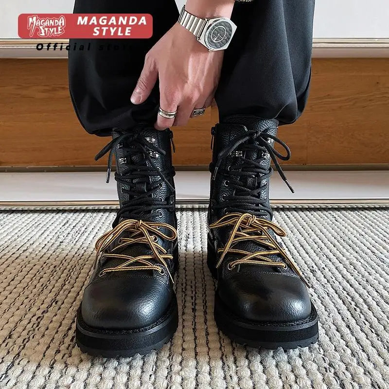 Head layer cowhide short boots men thick soled height increasing paratrooper workwear design zipper style lace up outdoor shoes
Head layer cowhide short boots men thick soled height increasing paratrooper workwear design zipper style lace up outdoor shoes