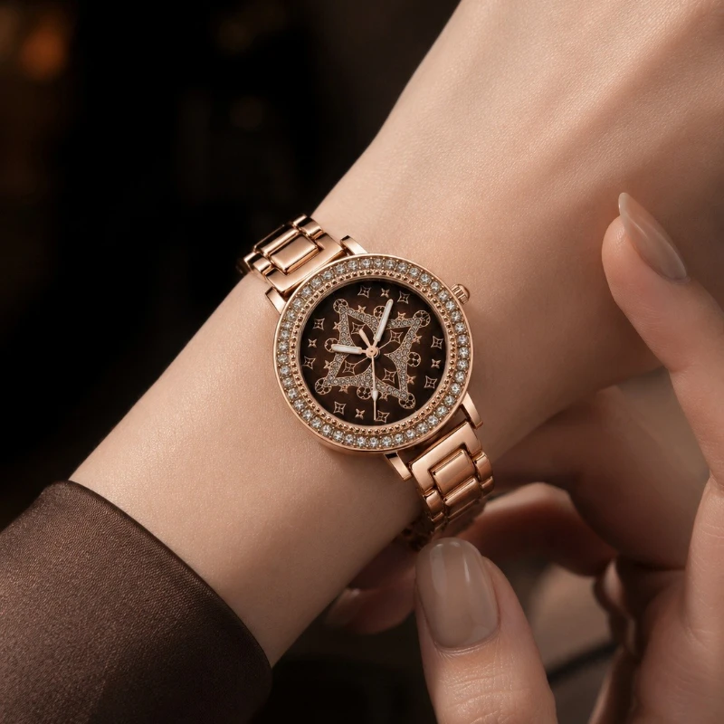 Luxury Rose Gold Women Watch Fashion Elegant Brown Pattern Dial with Diamond Accent Ladies Quartz Wristwatch Gift Montre Femme
Luxury Rose Gold Women Watch Fashion Elegant Brown Pattern Dial with Diamond Accent Ladies Quartz Wristwatch Gift Montre Femme