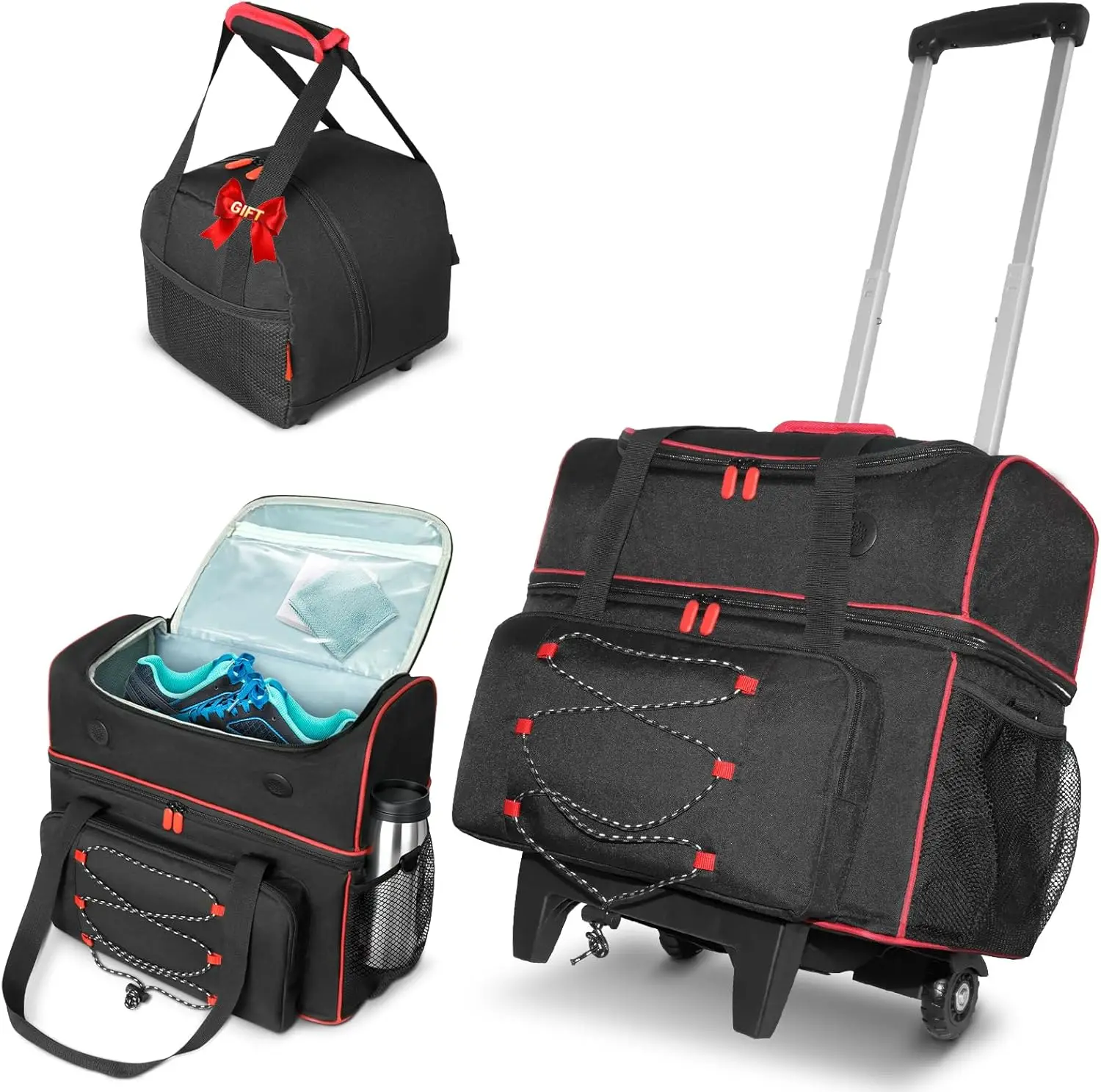 3 Ball Bowling Bag with Wheels, 2 Ball Roller + 1 Ball Tote, Shoe Compartment, Oxford Cloth
3 Ball Bowling Bag with Wheels, 2 Ball Roller + 1 Ball Tote, Shoe Compartment, Oxford Cloth