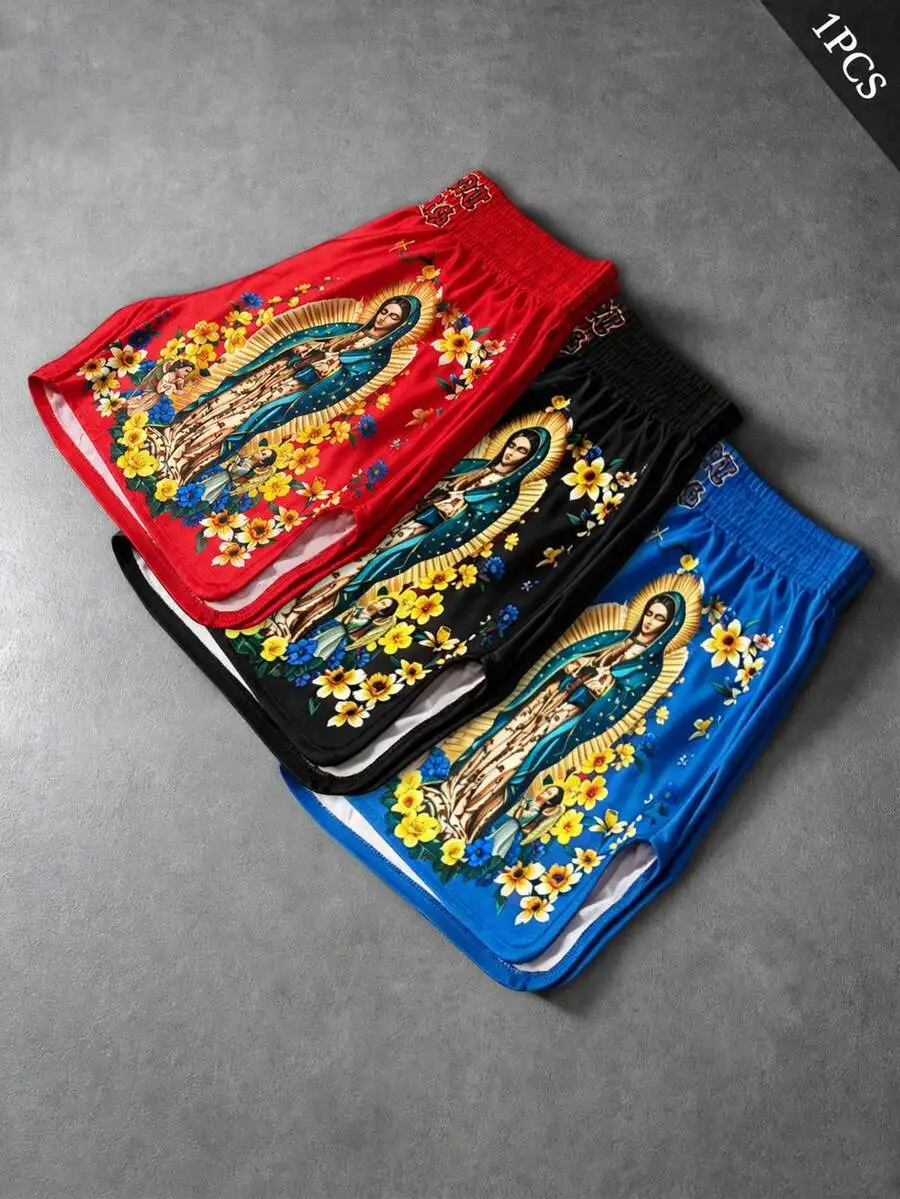 Mens Religious Print Shorts Elastic Waist Casual Sport Shorts With Floral Pattern
Mens Religious Print Shorts Elastic Waist Casual Sport Shorts With Floral Pattern