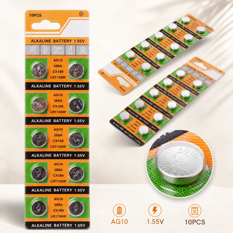 10Pcs/Set LR1130 AG10 Alkaline Button Coin Cell Batteries for Watches Clocks Remote Controls Electronic Devices
10Pcs/Set LR1130 AG10 Alkaline Button Coin Cell Batteries for Watches Clocks Remote Controls Electronic Devices