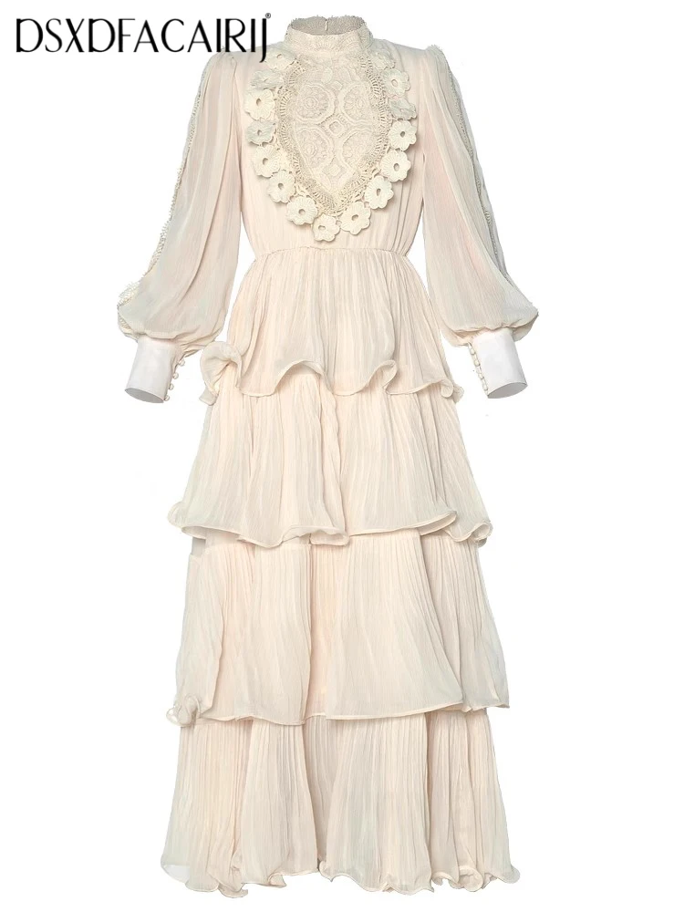 DSXDFACAIRIJ Vintage Women's Stand Collar Dress Lantern Sleeve Water Soluble Ruffle Pleated Fashion Spring Female Clothing
DSXDFACAIRIJ Vintage Women's Stand Collar Dress Lantern Sleeve Water Soluble Ruffle Pleated Fashion Spring Female Clothing