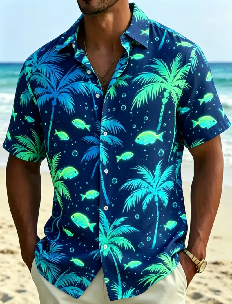 Men's Hawaiian shirt full of tropical elements, suitable for beach vacations, outdoor travel, and summer daily routines
Men's Hawaiian shirt full of tropical elements, suitable for beach vacations, outdoor travel, and summer daily routines