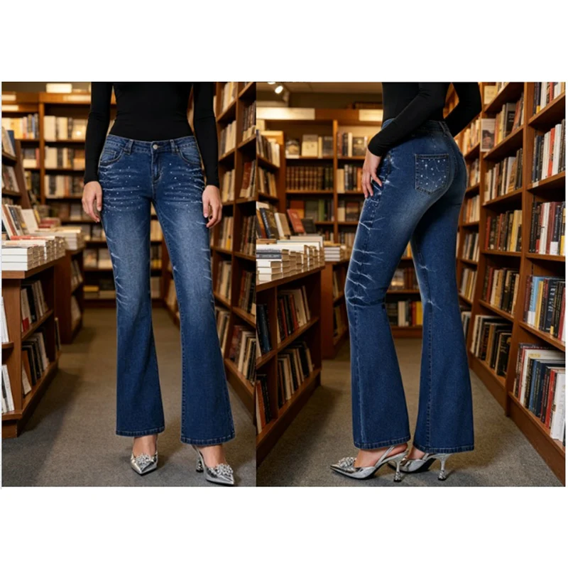 Hot Sale Lady Blue Stretch Flared Jeans Girls Chic Retro High Waist Trousers Women Fashion Shinny Crystal Denim Pants
Hot Sale Lady Blue Stretch Flared Jeans Girls Chic Retro High Waist Trousers Women Fashion Shinny Crystal Denim Pants