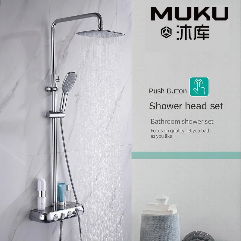 Bathroom Shower Faucet Suit Brass Chrome Hot&cold Large Platform Storage Rack Bath Surface Mounted Household Shower Head System
Bathroom Shower Faucet Suit Brass Chrome Hot&cold Large Platform Storage Rack Bath Surface Mounted Household Shower Head System