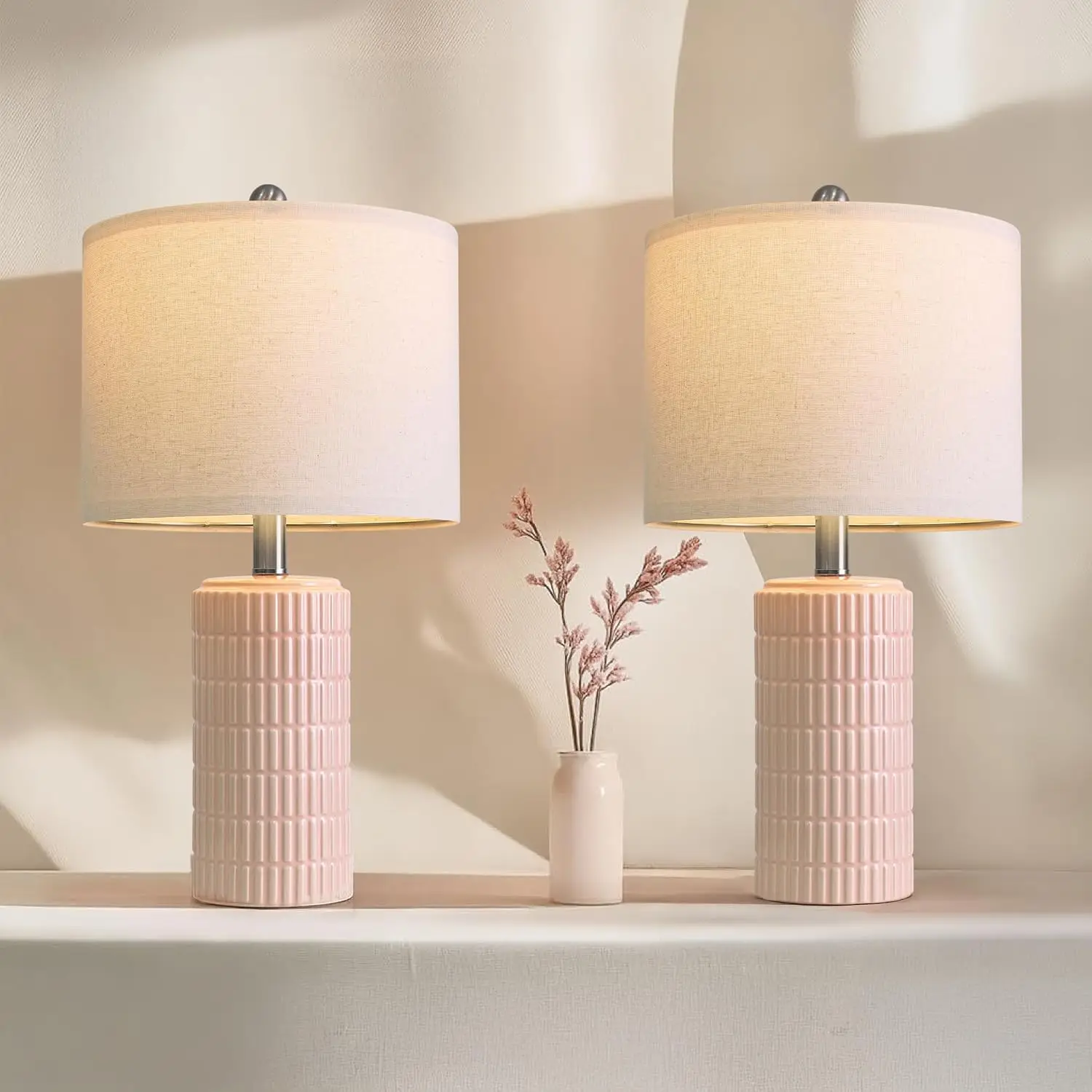 Set of 2 Pink Ceramic Table Lamps, 20.75" Modern Bedroom Nightstand Lights for Girls Room Decor
Set of 2 Pink Ceramic Table Lamps, 20.75" Modern Bedroom Nightstand Lights for Girls Room Decor