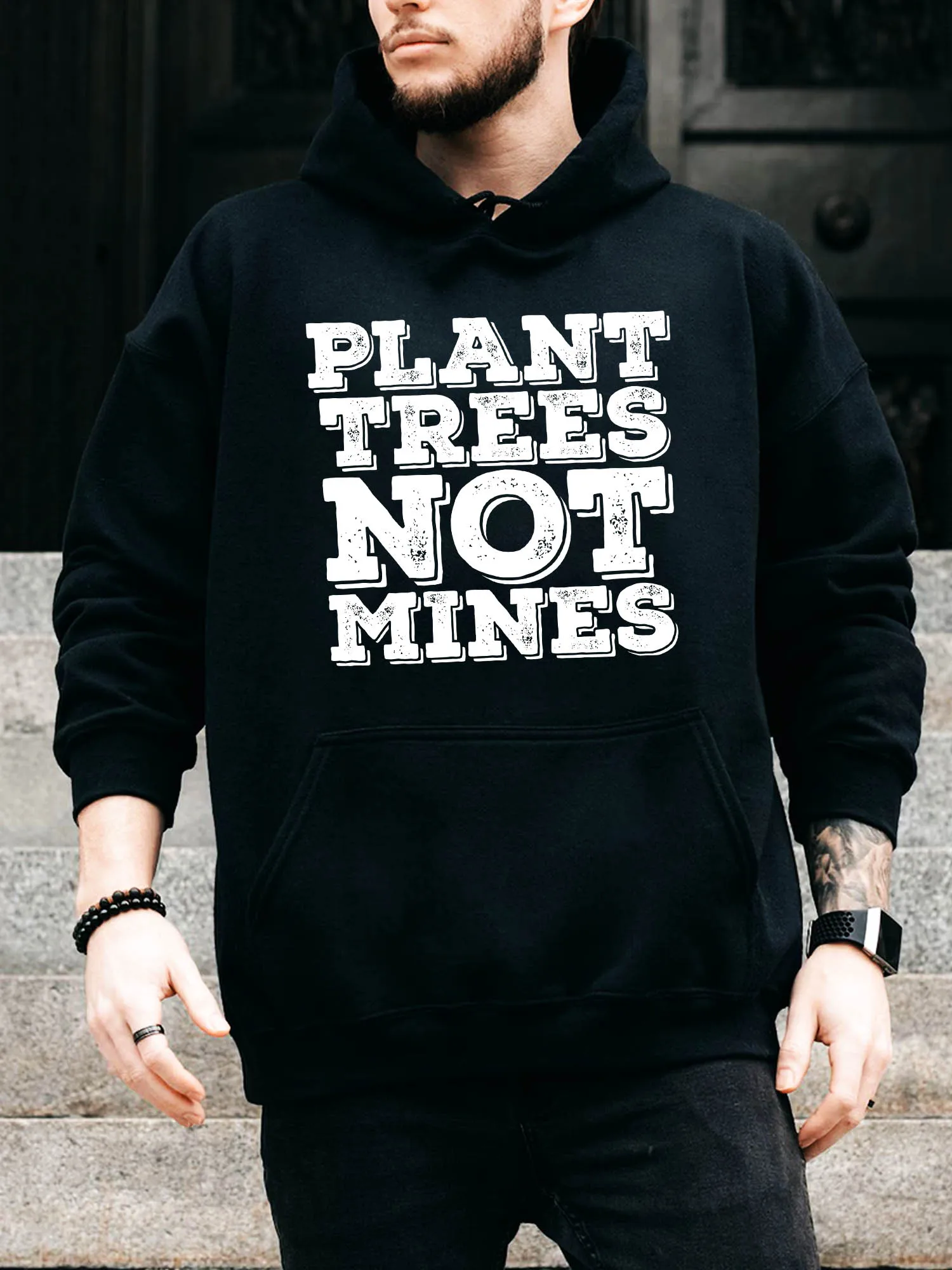 Plant Trees Not Mines Men's Drawstring Hoodie - Casual Comfortable Black Pullover, Fall & Winter Hooded Sweatshirt
Plant Trees Not Mines Men's Drawstring Hoodie - Casual Comfortable Black Pullover, Fall & Winter Hooded Sweatshirt