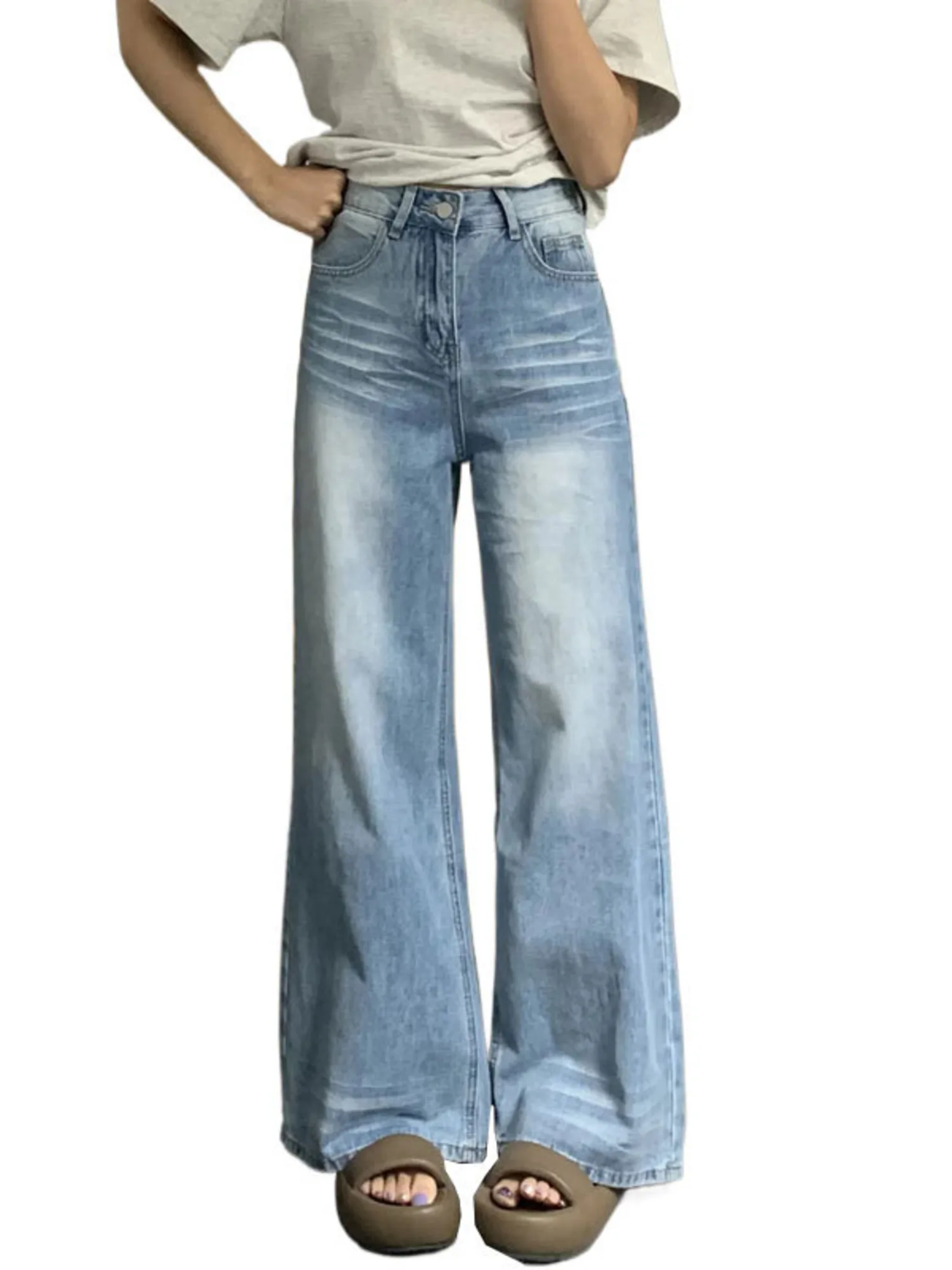 Women High Waist Wide Leg Jeans Light Blue Wash Gradient Vintage Denim Pants Loose Casual Trousers Pocket
Women High Waist Wide Leg Jeans Light Blue Wash Gradient Vintage Denim Pants Loose Casual Trousers Pocket
