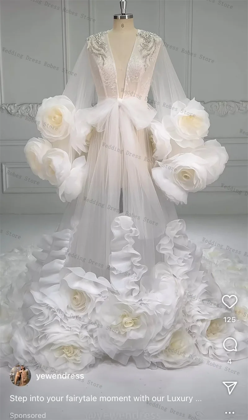 Luxury White Woman Pregnant Prom Dress 3D Flower Sexy V Neck Full Sleeves Maternity Robes Evening Gown Sleepwear Customized
Luxury White Woman Pregnant Prom Dress 3D Flower Sexy V Neck Full Sleeves Maternity Robes Evening Gown Sleepwear Customized