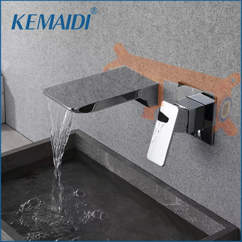 KEMAID Смеситель для ванной комнаты с одной ручкой, настенный смеситель для наполнения ванны и раковины с изливом водопада, латунный грубый клапан в комплекте 
KEMAID Смеситель для ванной комнаты с одной ручкой, настенный смеситель для наполнения ванны и раковины с изливом водопада, латунный грубый клапан в комплекте