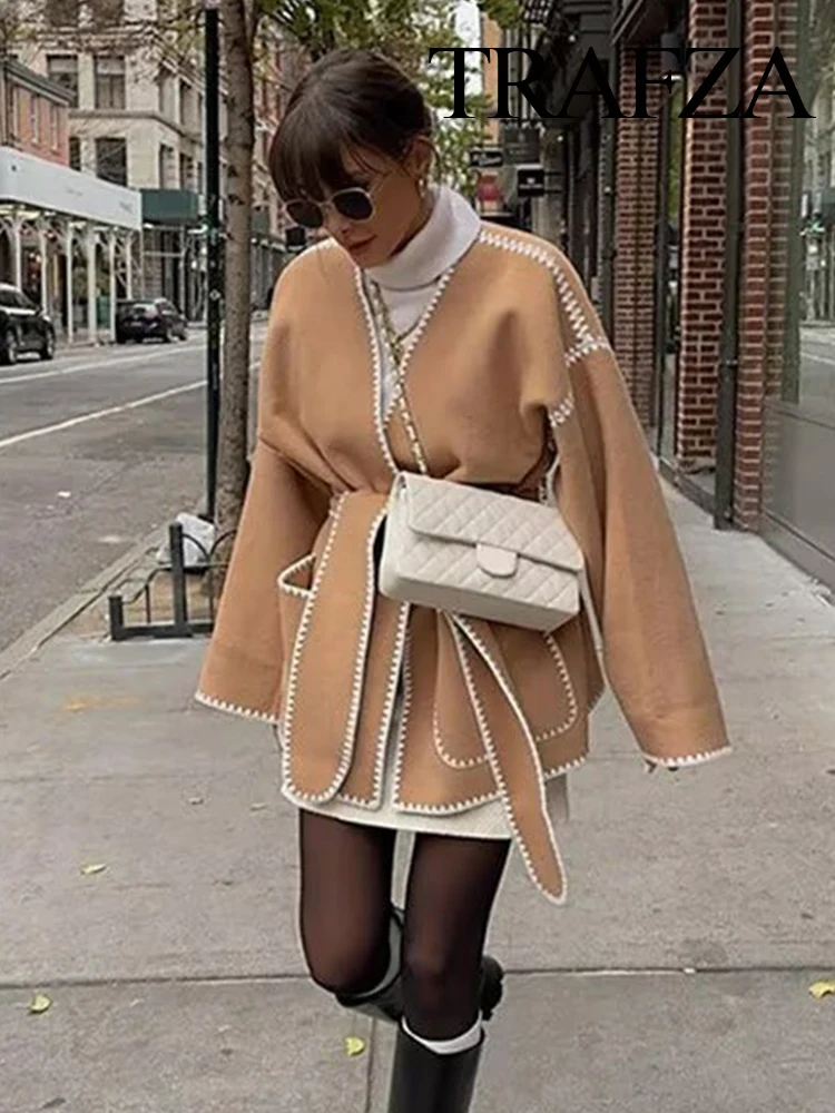 TRAFZA Women's Fashion Versatile V-neck Shell Craft Belt Woolen Jacket Female Autumn High Street Casual Pocket Decorative Coat
TRAFZA Women's Fashion Versatile V-neck Shell Craft Belt Woolen Jacket Female Autumn High Street Casual Pocket Decorative Coat