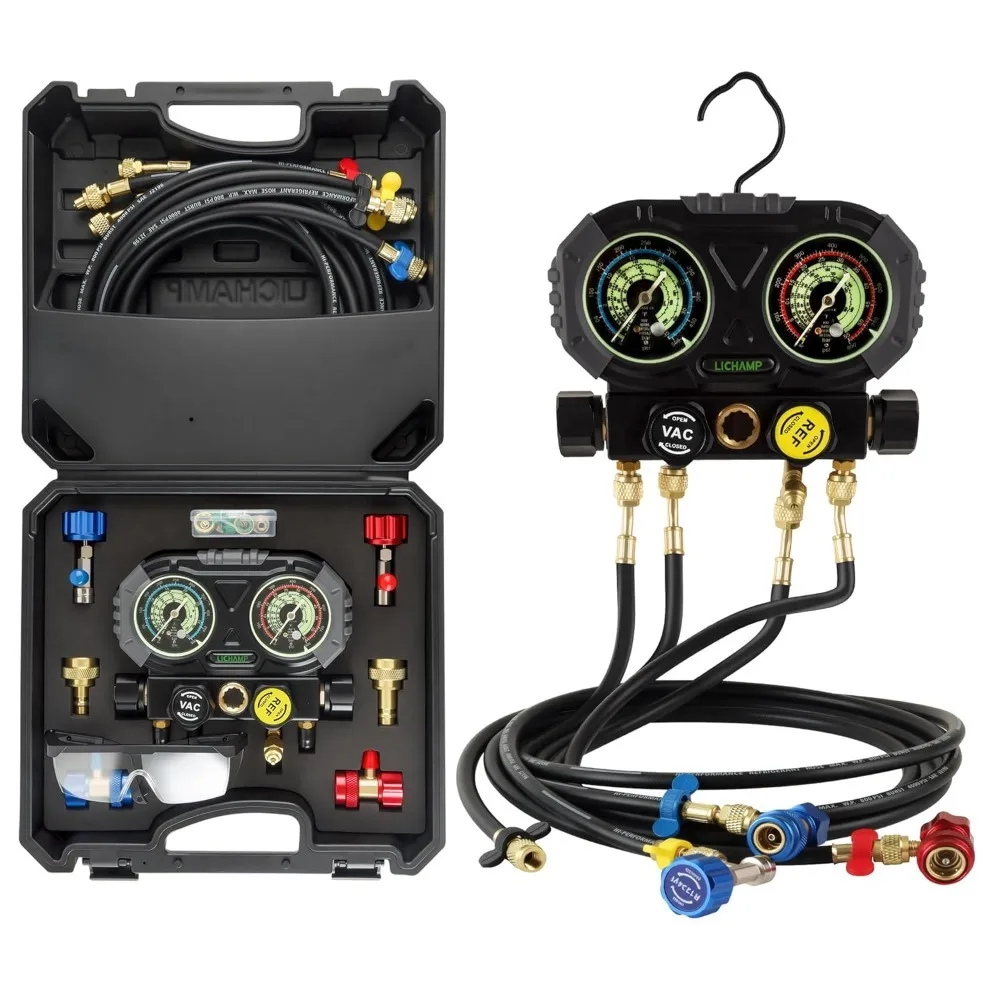 HVAC Gauges Set with 5 FT Hoses AC Manifold for R134A R1234YF R410A R32 Refrigerant
HVAC Gauges Set with 5 FT Hoses AC Manifold for R134A R1234YF R410A R32 Refrigerant