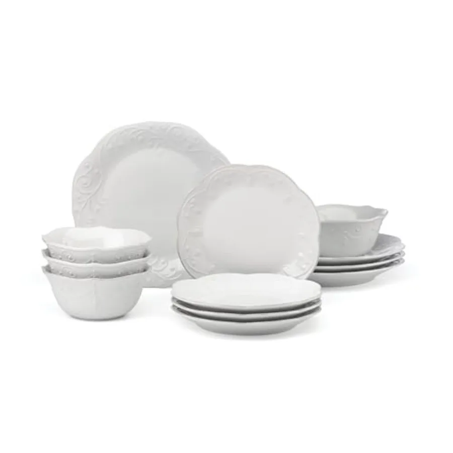 Dinnerware Set French Perle White 12-Piece Set for 4 Stoneware Material Dishwasher and Microwave Safe Plates and Bowls for Home
Dinnerware Set French Perle White 12-Piece Set for 4 Stoneware Material Dishwasher and Microwave Safe Plates and Bowls for Home