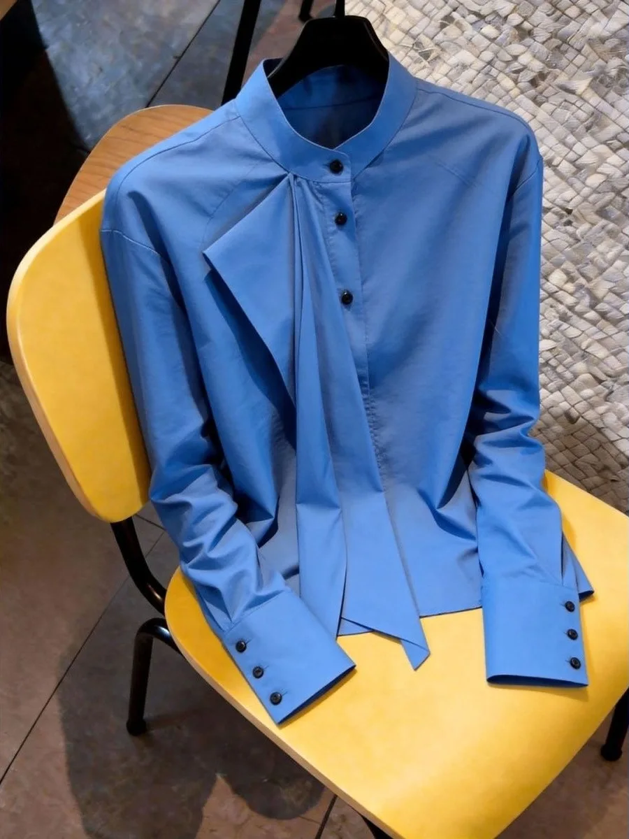 Chic Blue Commute Style Women's Top Fashionable Casual Base Shirt Long Sleeve Polyester Fabric Stand Collar Regular Fit
Chic Blue Commute Style Women's Top Fashionable Casual Base Shirt Long Sleeve Polyester Fabric Stand Collar Regular Fit