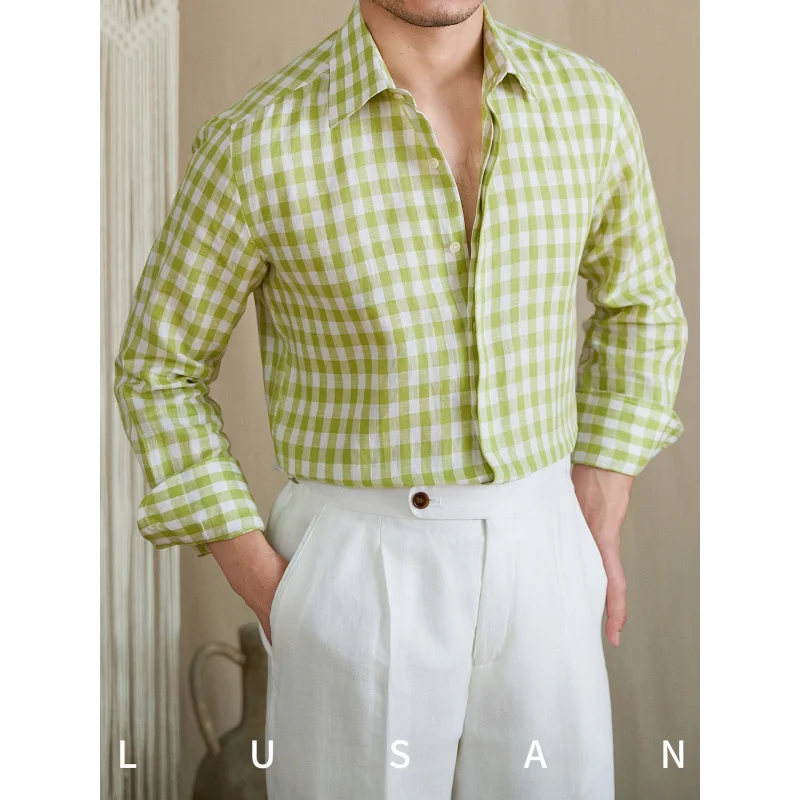 Spring and summer breathable plaid linen long-sleeve shirt with a turn-down collar, suitable for commuting, casual, and fashiona
Spring and summer breathable plaid linen long-sleeve shirt with a turn-down collar, suitable for commuting, casual, and fashiona
