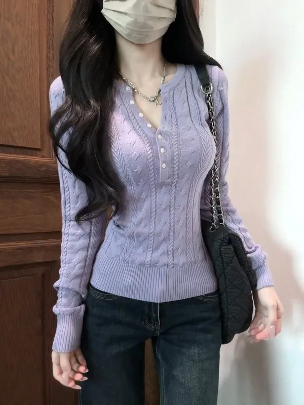 Slim Fit Women's Knitted Sweater Purple Twist Hooded Long Sve V-Ne Warmth Casual Faion Autumn Winter Outerwear Innerwear
Slim Fit Women's Knitted Sweater Purple Twist Hooded Long Sve V-Ne Warmth Casual Faion Autumn Winter Outerwear Innerwear
