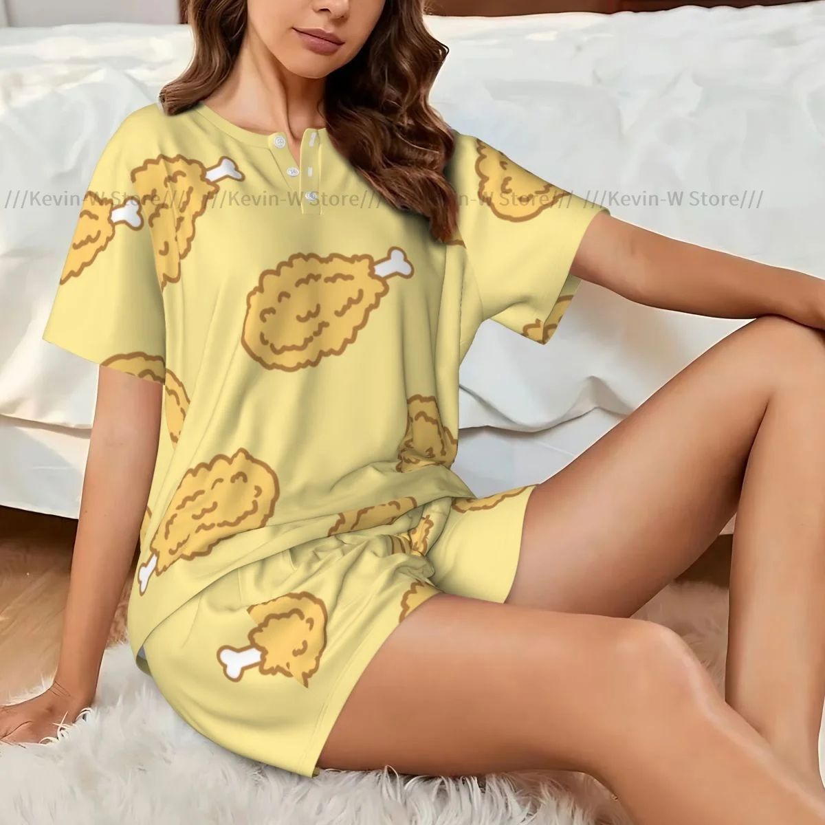 Женские пижамы с короткими рукавами и хрустящим жареным куриным узором, комплект из 2 предметов, женская летняя одежда для сна, домашняя одежда
Женские пижамы с короткими рукавами и хрустящим жареным куриным узором, комплект из 2 предметов, женская летняя одежда для сна, домашняя одежда