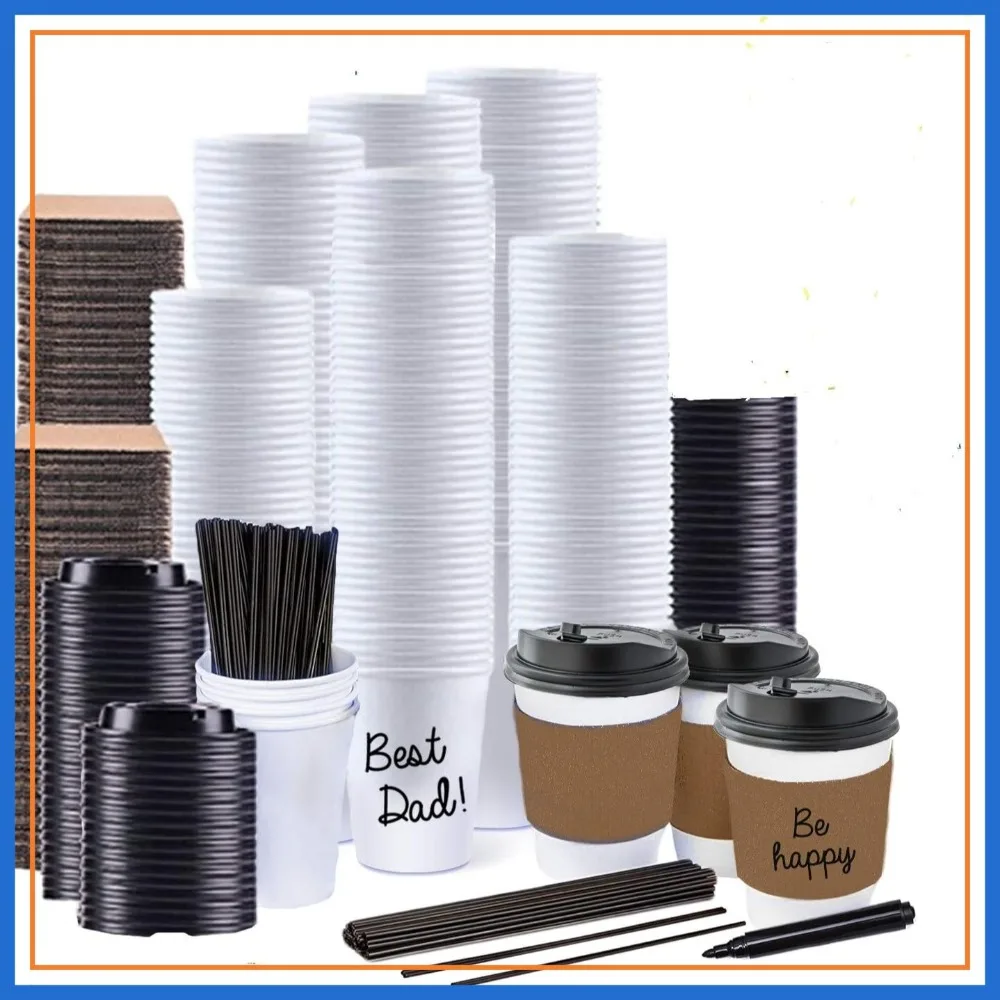 130 Disposable Paper Coffee Cups with Lids 12 oz Hot Cold Drink
130 Disposable Paper Coffee Cups with Lids 12 oz Hot Cold Drink
