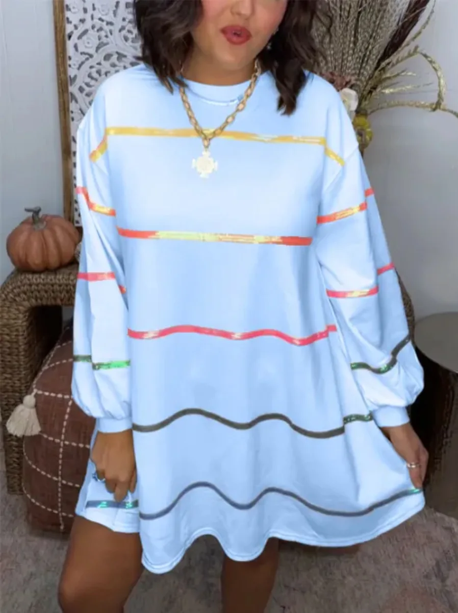 Women Elegant Stripe MiNI Dress Female Casual O Neck Long Sleeve Vestidos Lady Sexy Vacation Party Robe
Women Elegant Stripe MiNI Dress Female Casual O Neck Long Sleeve Vestidos Lady Sexy Vacation Party Robe