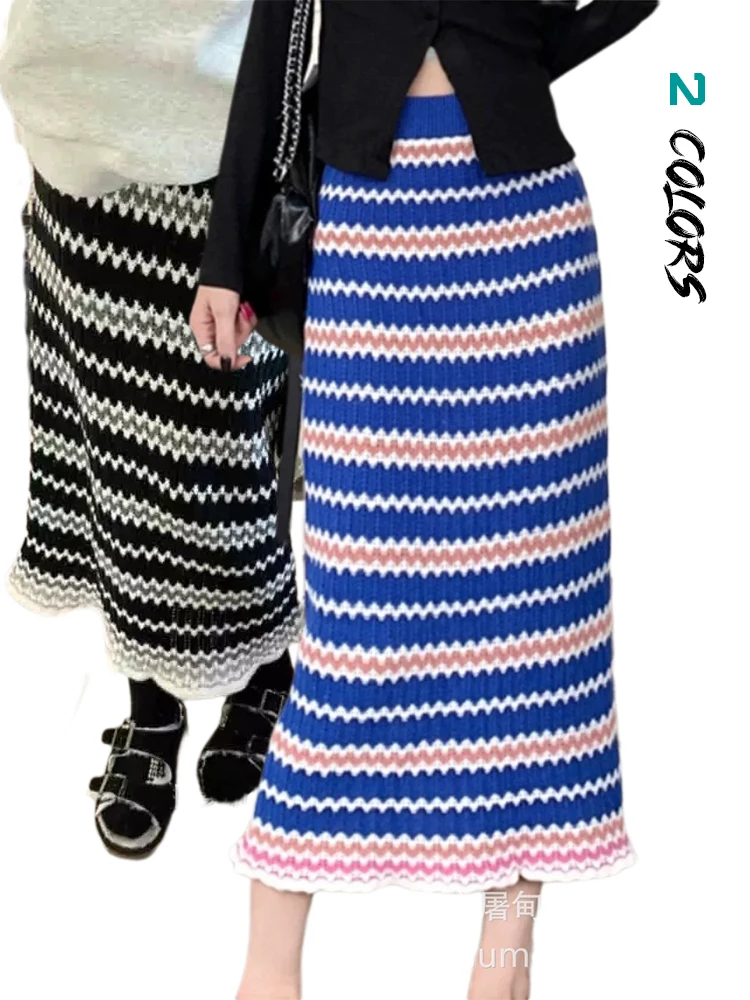 Длинная женская юбка, модная женская юбка с высокой талией, Модная трикотажная юбка в полоску, шикарная Повседневная облегающая юбка Y2k 
Длинная женская юбка, модная женская юбка с высокой талией, Модная трикотажная юбка в полоску, шикарная Повседневная облегающая юбка Y2k