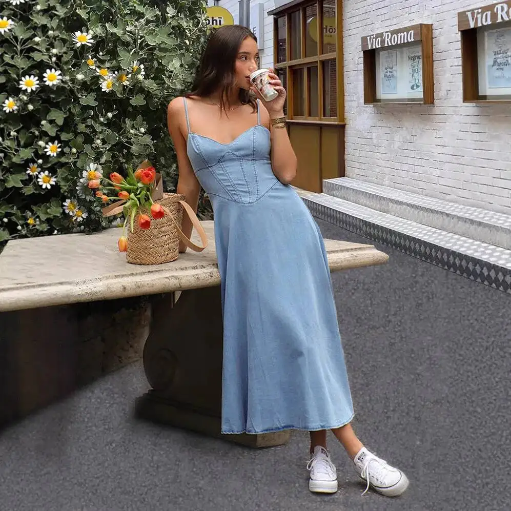 2026 Spring/Summer New V-neck Vintage Sexy Style Elastic Denim Long Dress
2026 Spring/Summer New V-neck Vintage Sexy Style Elastic Denim Long Dress