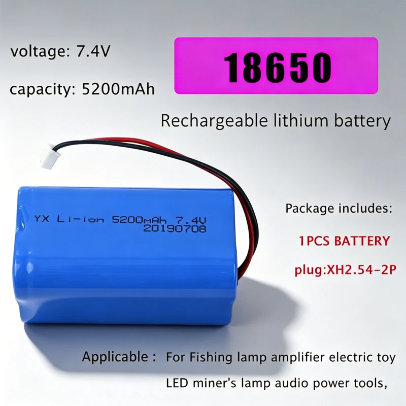 7.4V 5200mAh 18650 Lithium Battery Pack Rechargeable Batteries for Fishing Lamp Amplifier Electric Toy LED Miner's Lamp Audio
7.4V 5200mAh 18650 Lithium Battery Pack Rechargeable Batteries for Fishing Lamp Amplifier Electric Toy LED Miner's Lamp Audio