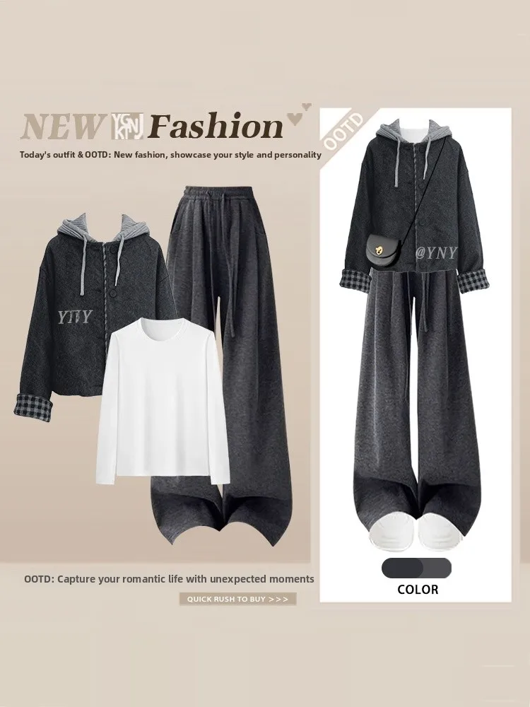 Casual Cotton Jacket Women's Autumn Winter High Waist Straight Leg Pants Grey Set Slimming Effect Fashionable Ensemble
Casual Cotton Jacket Women's Autumn Winter High Waist Straight Leg Pants Grey Set Slimming Effect Fashionable Ensemble